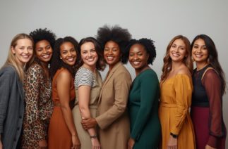 Mulheres diversas reunidas simbolizando os diferentes tipos de mãe e a pluralidade da maternidade