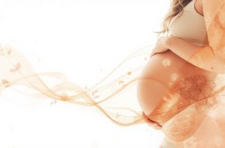 Calendário da gestante com ilustração da barriga na gravidez e símbolos de tempo, mostrando o acompanhamento semana a semana da gestação