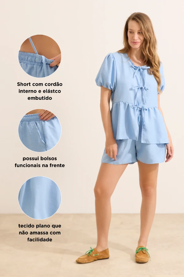 Conjunto para gestante com blusa soltinha e short confortável, ideal para chá de bebê