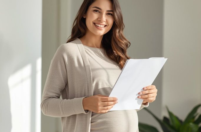 Mulher grávida lendo seu plano de parto em casa, simbolizando informação, autonomia e escolhas conscientes no parto humanizado
