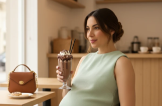 Gestante usando vestido confortável em ambiente casual, mostrando como roupas para gestantes unem conforto e estilo no dia a dia