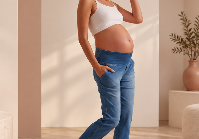 Calça jeans gestante da Agora Sou Mãe