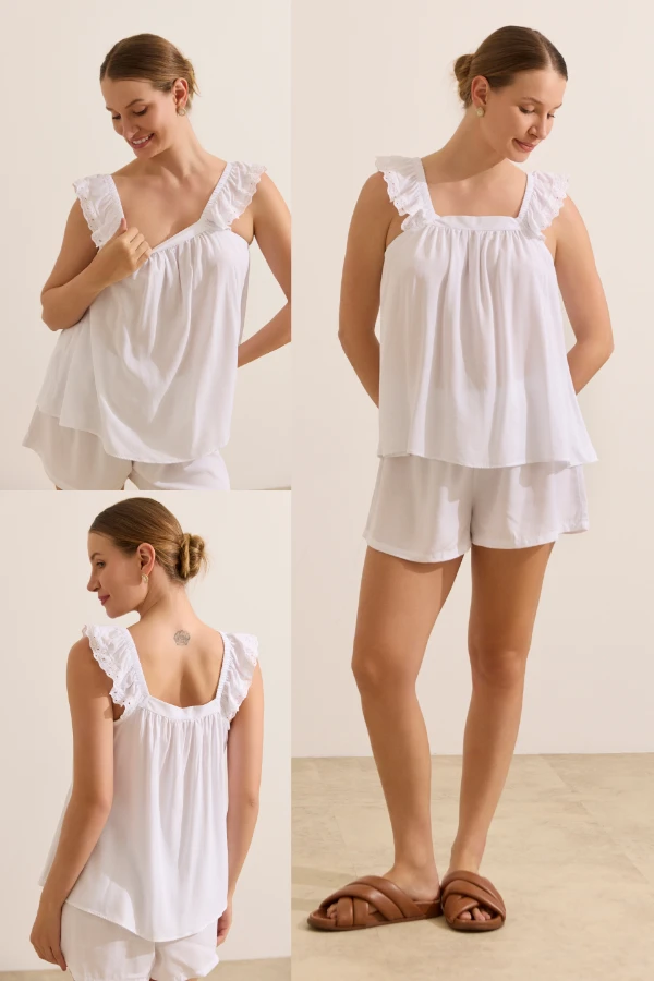 Pijama gestante branco short doll maternidade leve e confortável para gravidez e amamentação