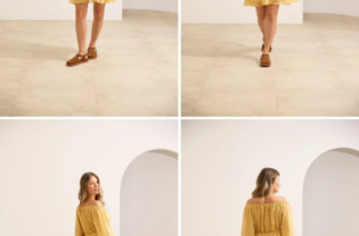 Vestido curto gestante amarelo para chá de bebê durante o dia