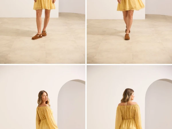 Vestido curto gestante amarelo para chá de bebê durante o dia