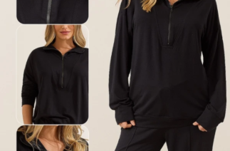 Look de moda gestante inverno com calça preta reta de cós regulável para gestante