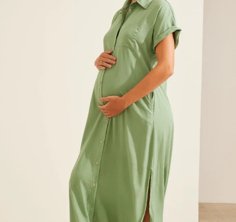vestido soltinho para gestante camisão em viscose verde claro