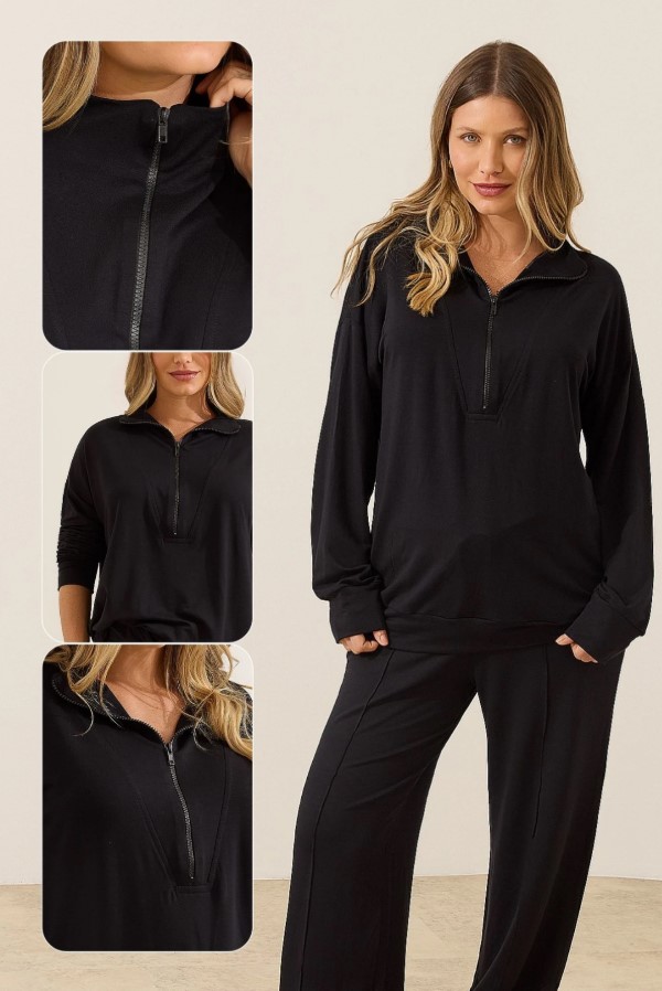 Blusinha para gestante e amamentação preta com zíper discreto para facilitar a amamentação