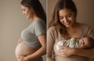 Mãe grávida acariciando a barriga ao viver uma das fases da maternidade