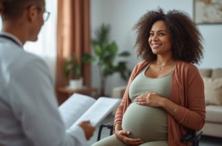 Gestante em sua consulta durante o pré-natal.