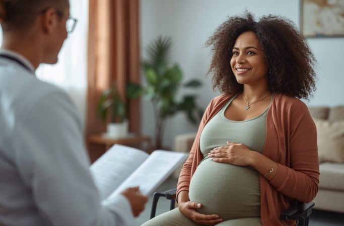 Gestante em sua consulta durante o pré-natal.