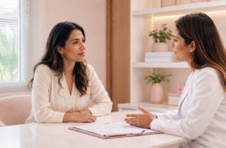 Mulher conversa com médica para entender quanto custa uma FIV