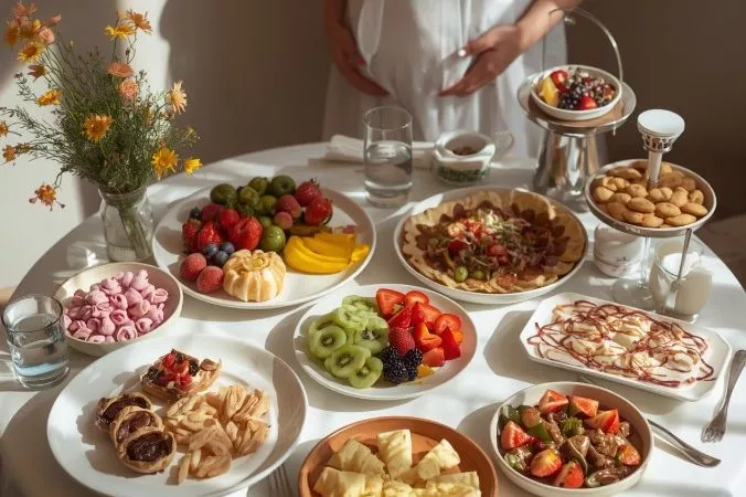Desejo de grávida: mesa posta com doces e frutas na gestação