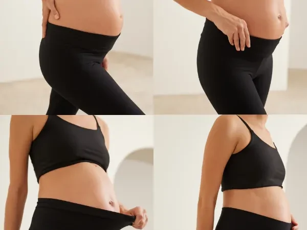 Calça para gestante confortável com cós anatômico, ideal para cada fase da gravidez e para o pós-parto.