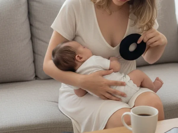 Rosquinha de amamentação preta usada para proteger o bico do peito e evitar atrito com a roupa durante a amamentação