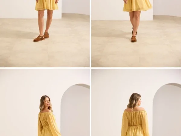 Vestido curto gestante amarelo para chá de bebê durante o dia
