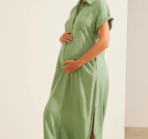 vestido soltinho para gestante camisão em viscose verde claro